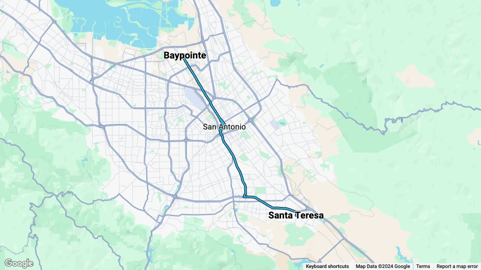 San Jose Blå Linje (901): Baypointe - Santa Teresa linjekort