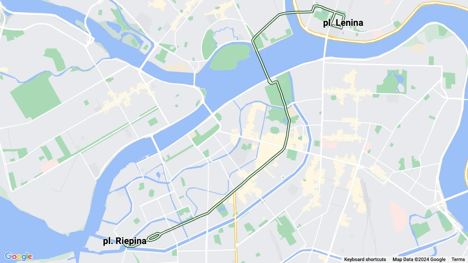 Sankt Petersborg sporvognslinje 3: pl. Lenina - pl. Riepina linjekort