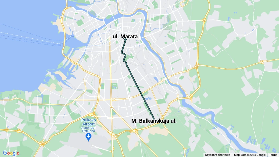 Sankt Petersborg sporvognslinje 49: ul. Marata - M. Bałkanskaja ul. linjekort