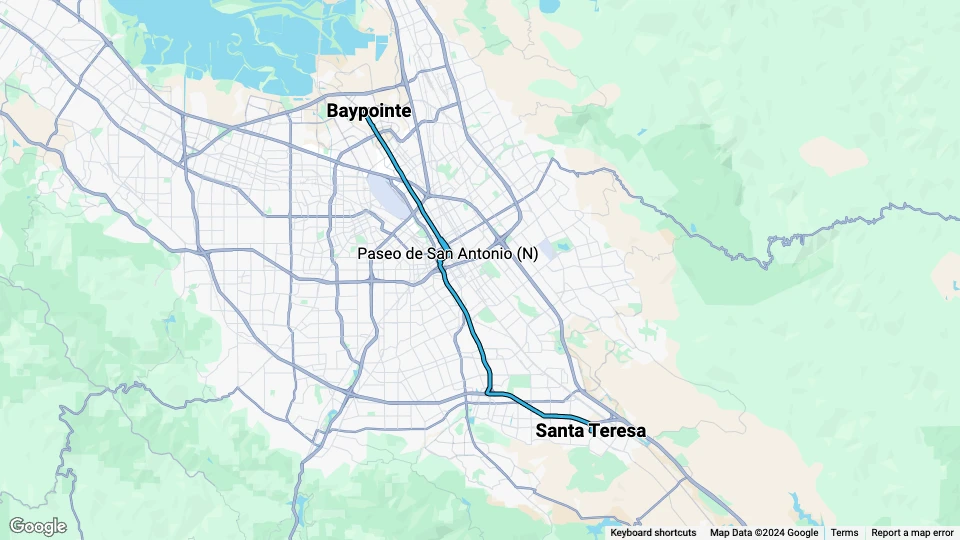 Santa Clara Blue Line (901): Baypointe - Santa Teresa linjekort