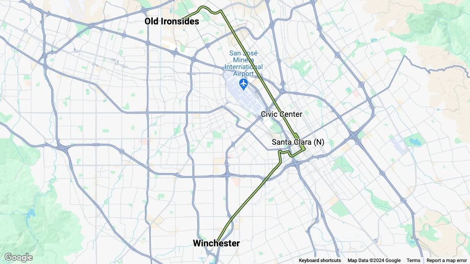 Santa Clara Green Line (902): Winchester - Old Ironsides linjekort