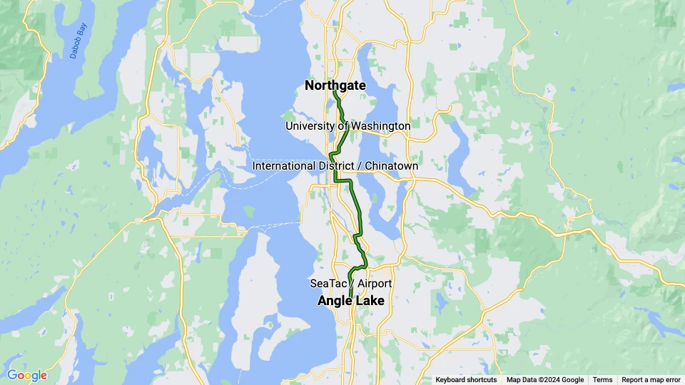 Seattle regionallinje 1: Angle Lake - Northgate linjekort