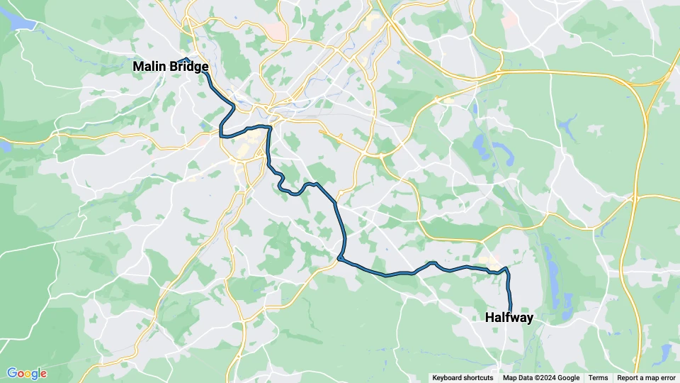 Sheffield Blå Linje: Malin Bridge - Halfway linjekort