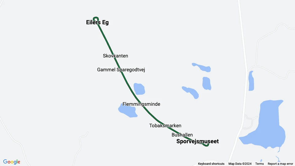 Skjoldenæsholm normalspor: Sporvejsmuseet - Eilers Eg linjekort