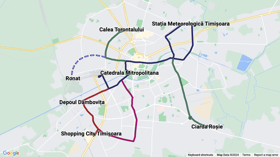 Societatea de Transport Public Timișoara (STPT) linjekort