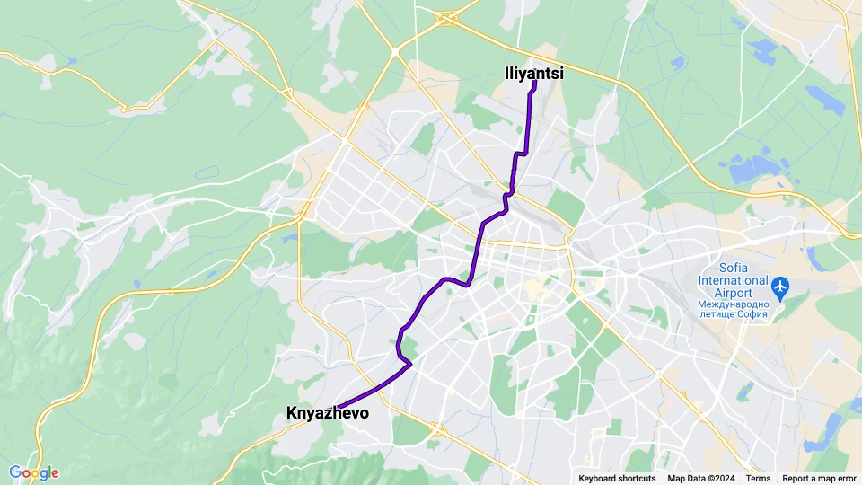 Sofia sporvognslinje 11: Knyazhevo - Iliyantsi linjekort