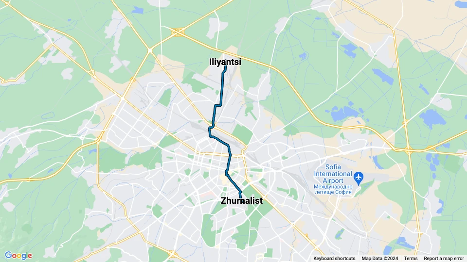 Sofia sporvognslinje 12: Iliyantsi - Zhurnalist linjekort