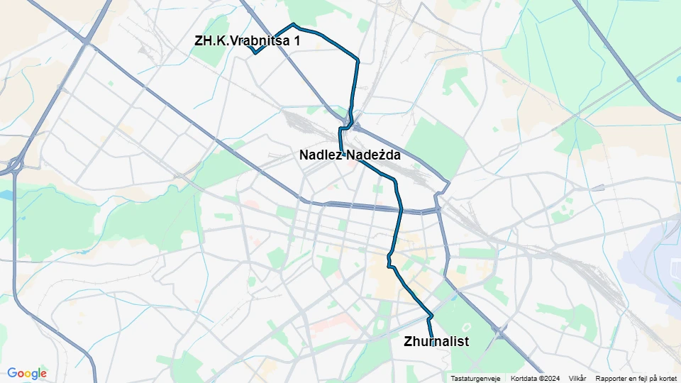 Sofia sporvognslinje 12: ZH.K.Vrabnitsa 1 - Zhurnalist linjekort