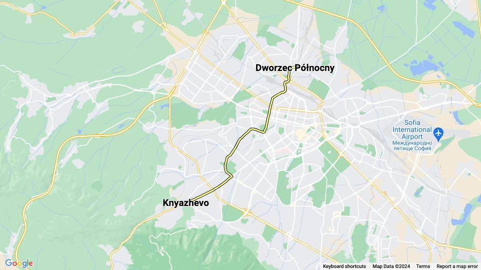 Sofia sporvognslinje 19: Knyazhevo - Dworzec Północny linjekort
