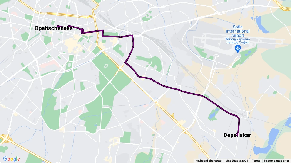 Sofia sporvognslinje 20: Opaltschenska - Depo Iskar linjekort
