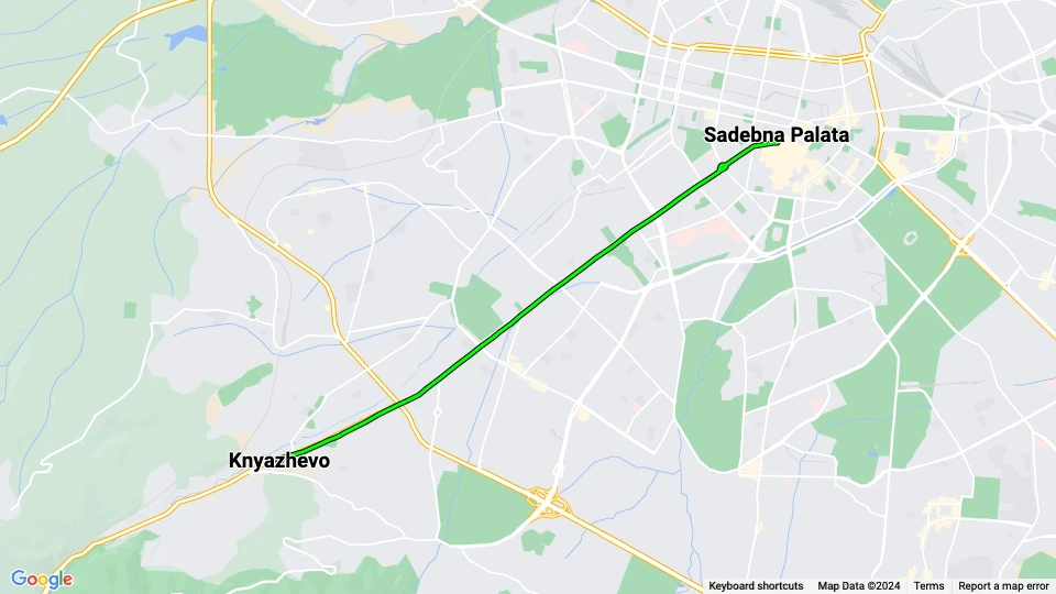 Sofia sporvognslinje 5: Knyazhevo - Sadebna Palata linjekort