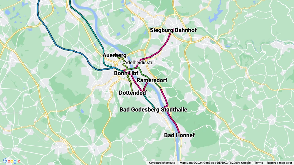 Stadtwerke Bonn: Bus & Bahn (SWB) linjekort