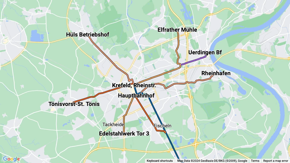 Stadtwerke Krefeld (SWK) linjekort