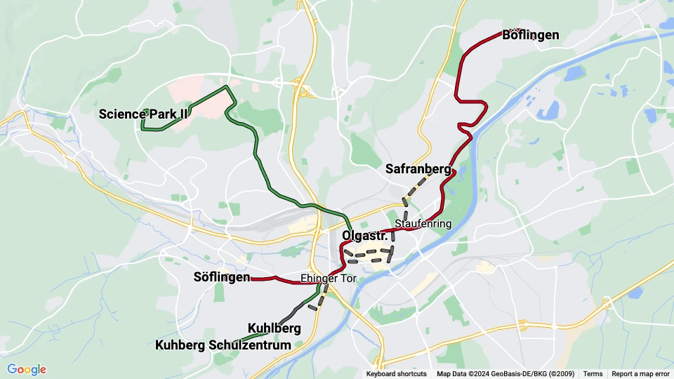 Stadtwerke Ulm/Neu-Ulm (SWU) linjekort