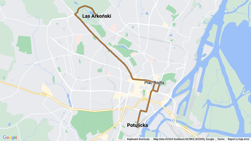 Stettin sporvognslinje 1: Potulicka - Las Arkoński linjekort