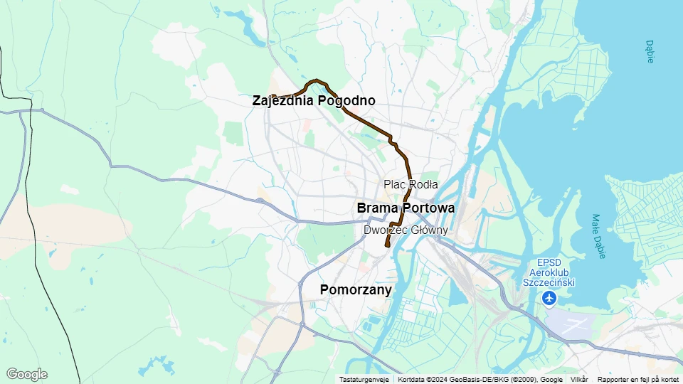 Stettin sporvognslinje 3: Pomorzany - Osiedle Zawadzkiego linjekort