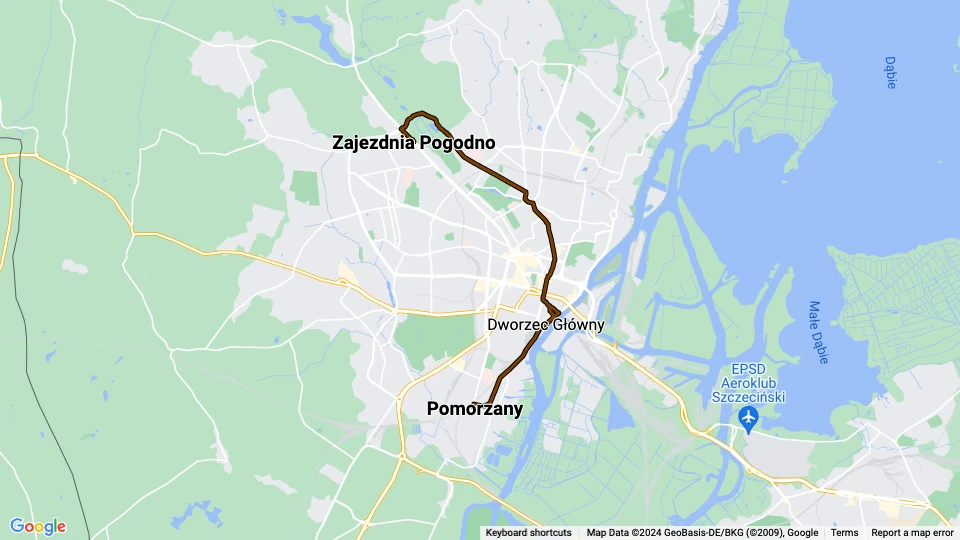Stettin sporvognslinje 3: Pomorzany - Zajezdnia Pogodno linjekort