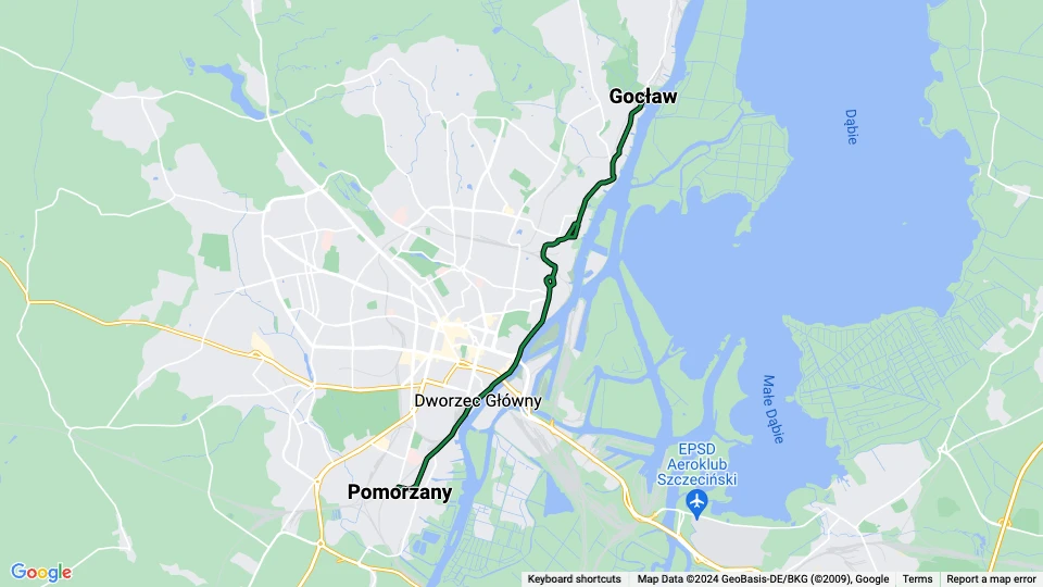 Stettin sporvognslinje 6: Pomorzany - Gocław linjekort