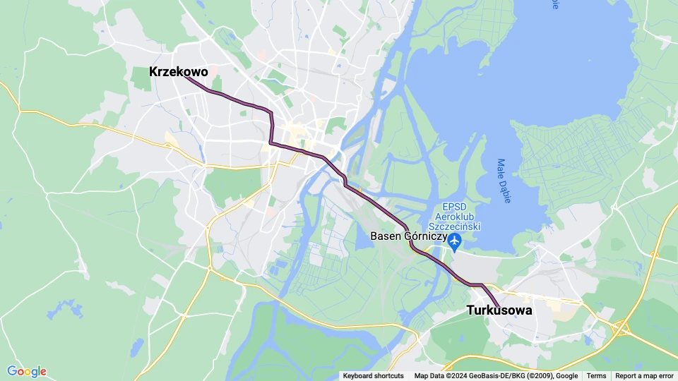 Stettin sporvognslinje 7: Turkusowa - Krzekowo linjekort