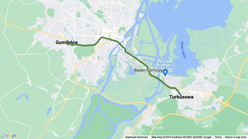 Stettin sporvognslinje 8: Turkusowa - Gumieńce linjekort