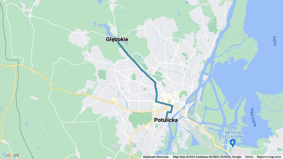 Stettin sporvognslinje 9: Potulicka - Głębokie linjekort