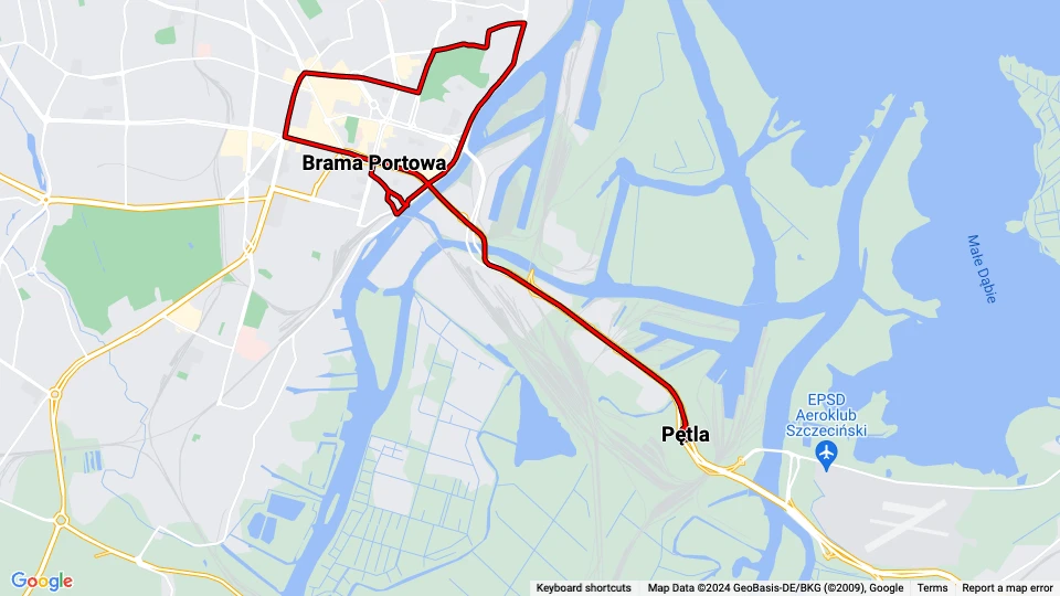 Stettin turistlinje Zielone: Brama Portowa - Pętla linjekort
