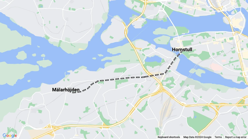 Stockholm ekstralinje 23: Mälarhöjden - Hornstull linjekort