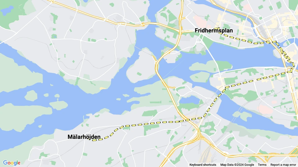 Stockholm sporvognslinje 13: Fridhermsplan - Mälarhöjden linjekort