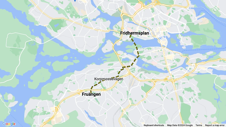 Stockholm sporvognslinje 14: Fridhermsplan - Fruängen linjekort