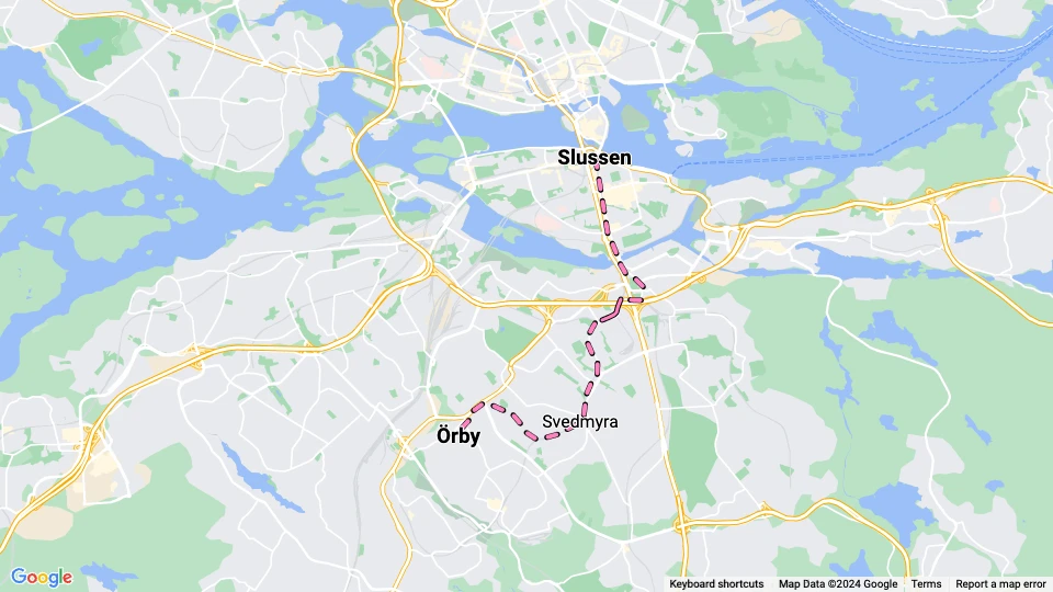 Stockholm sporvognslinje 19: Slussen - Örby linjekort