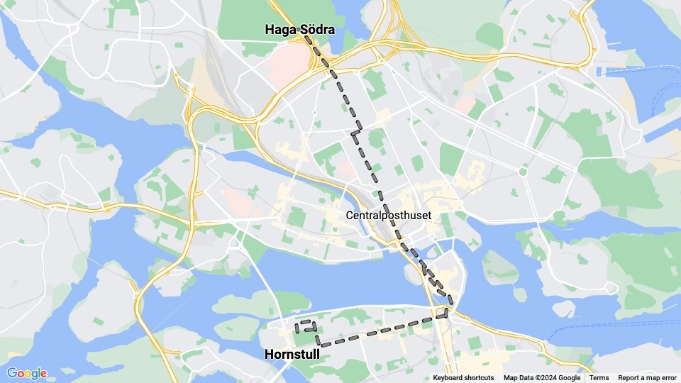 Stockholm sporvognslinje 3: Haga Södra - Hornstull linjekort