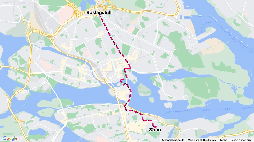 Stockholm sporvognslinje 6: Roslagstull - Sofia linjekort