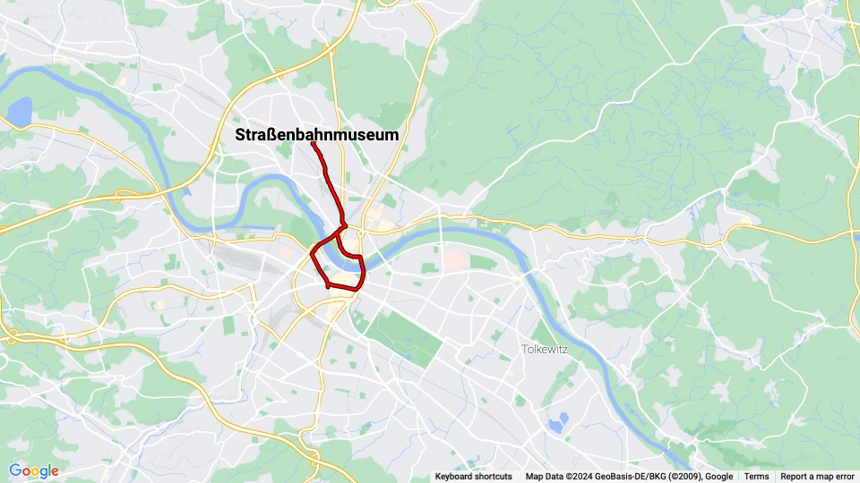 Straßenbahnmuseum Dresden linjekort