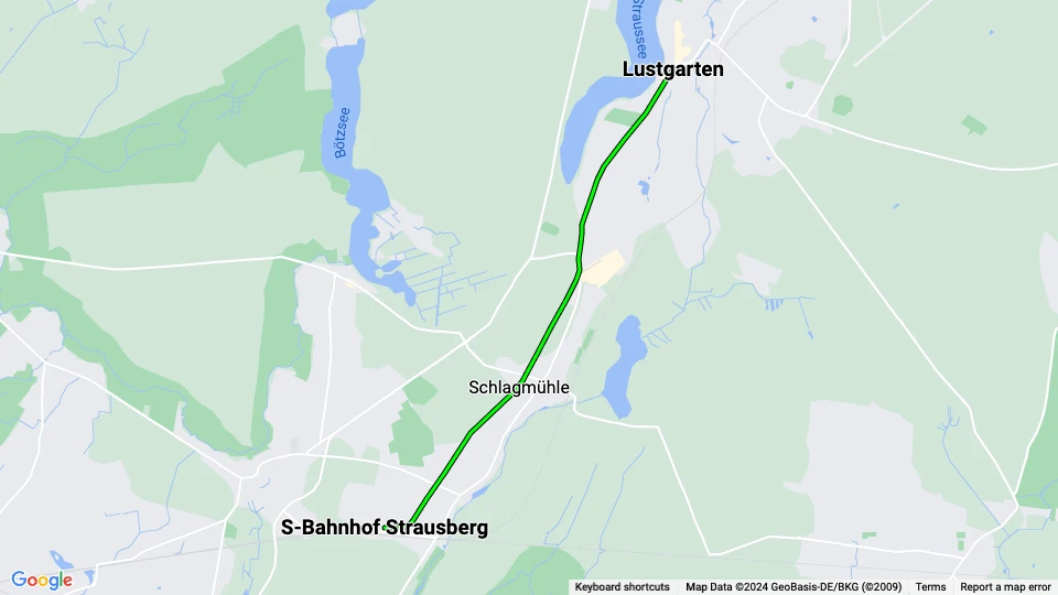 Strausberg sporvognslinje 89: S-Bahnhof Strausberg - Lustgarten linjekort