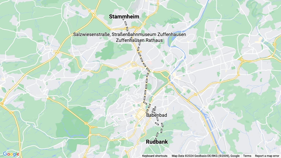 Stuttgart sporvognslinje 15: Rudbank - Stammheim linjekort
