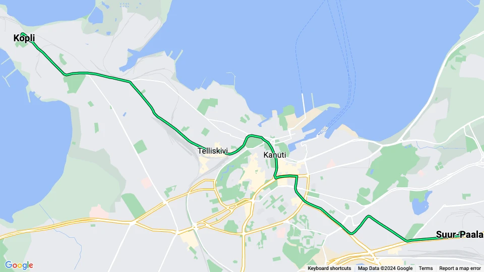 Tallinn sporvognslinje 2: Kopli - Suur-Paala linjekort