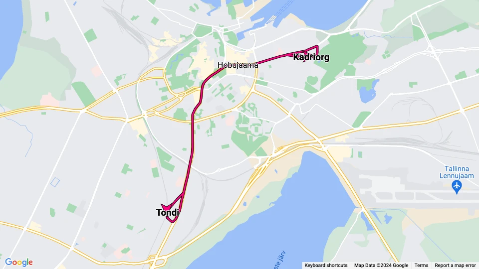 Tallinn sporvognslinje 3: Kadriorg - Tondi linjekort