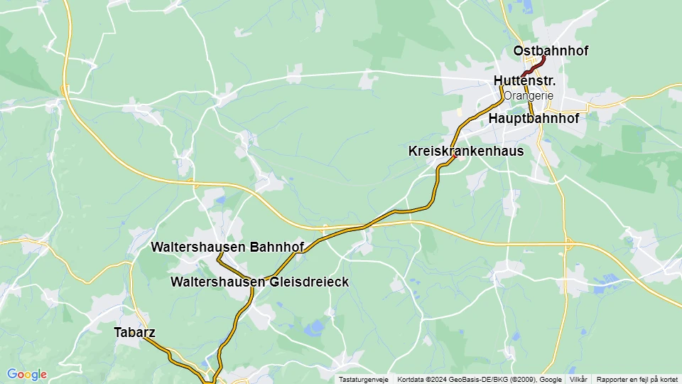 Thüringerwaldbahn und Straßenbahn Gotha linjekort