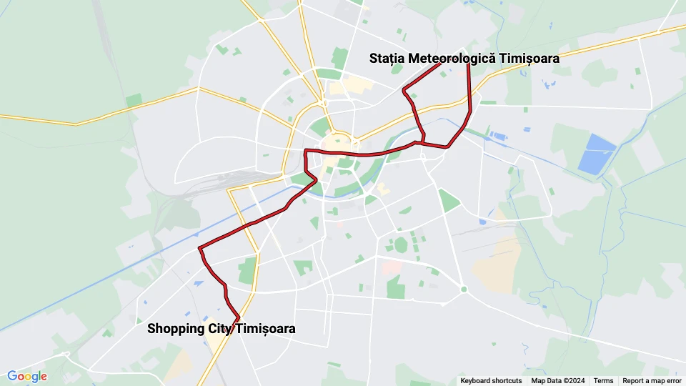 Timişoara sporvognslinje 2: Stația Meteorologică Timișoara - Shopping City Timișoara linjekort