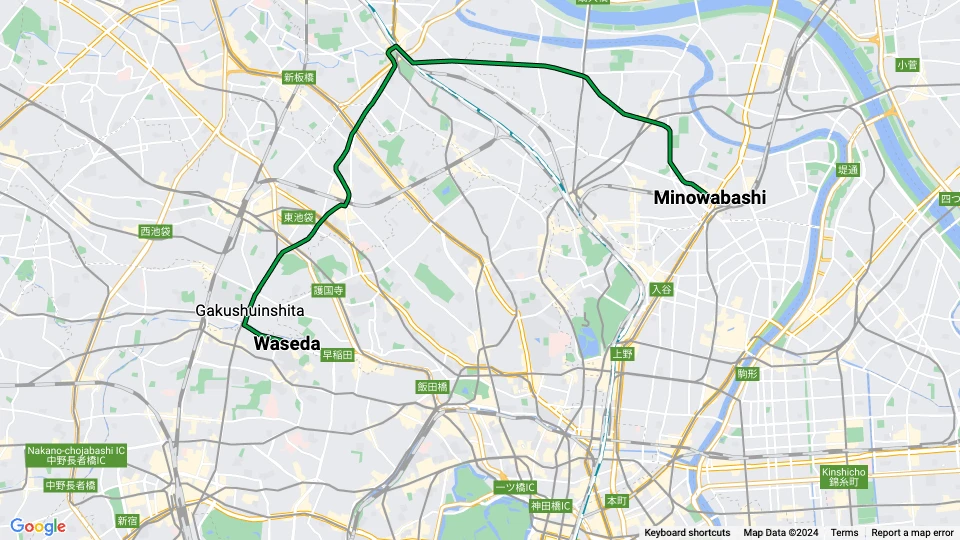 Tokyo Toden Arakawa Line: Minowabashi - Waseda linjekort