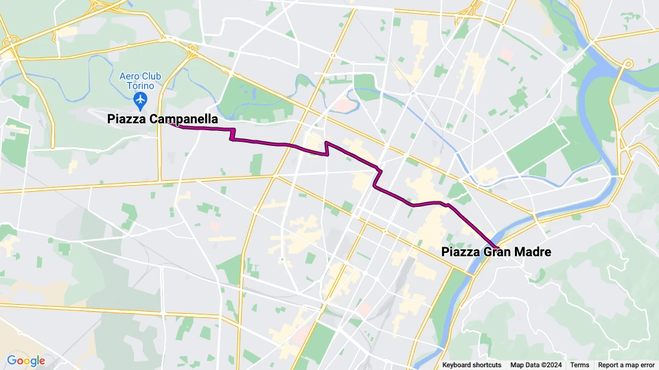 Torino sporvognslinje 13 Feriale: Piazza Campanella - Piazza Gran Madre linjekort