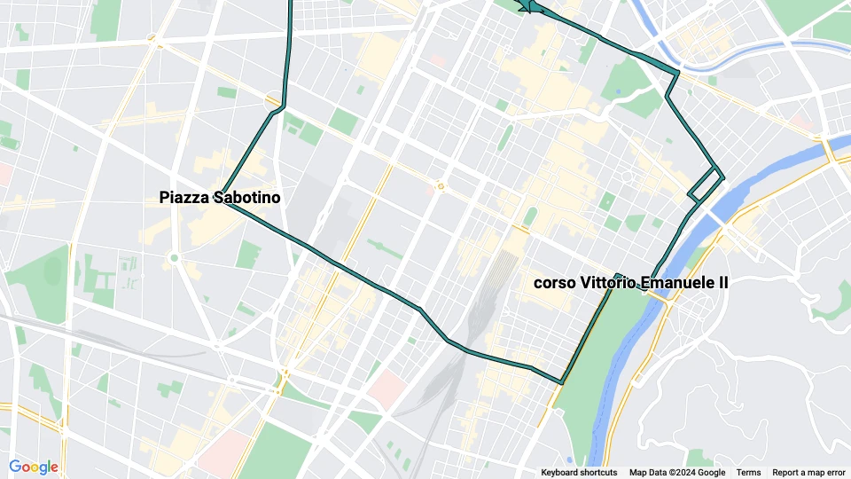 Torino sporvognslinje 16: Piazza Sabotino - corso Vittorio Emanuele II linjekort