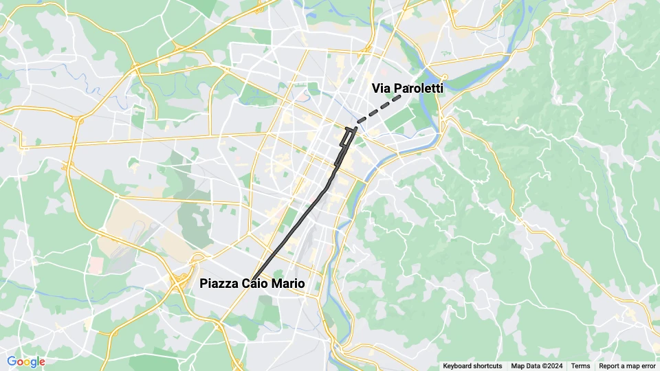 Torino sporvognslinje 8: Piazza Caio Mario - Via Paroletti linjekort