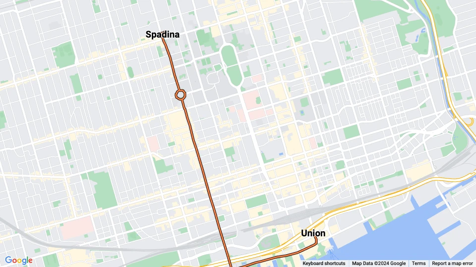 Toronto sporvognslinje 510 Spadina: Spadina - Union linjekort