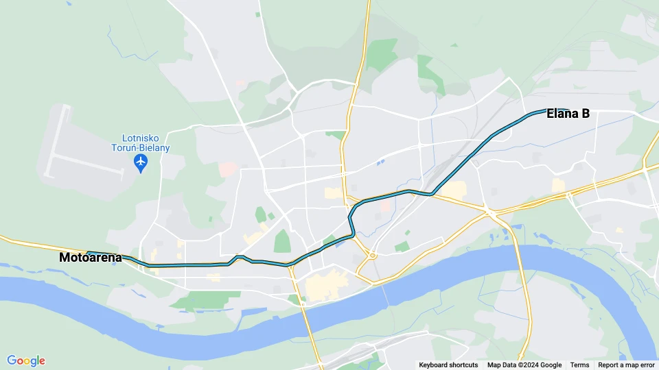 Toruń sporvognslinje 2: Motoarena - Elana B linjekort