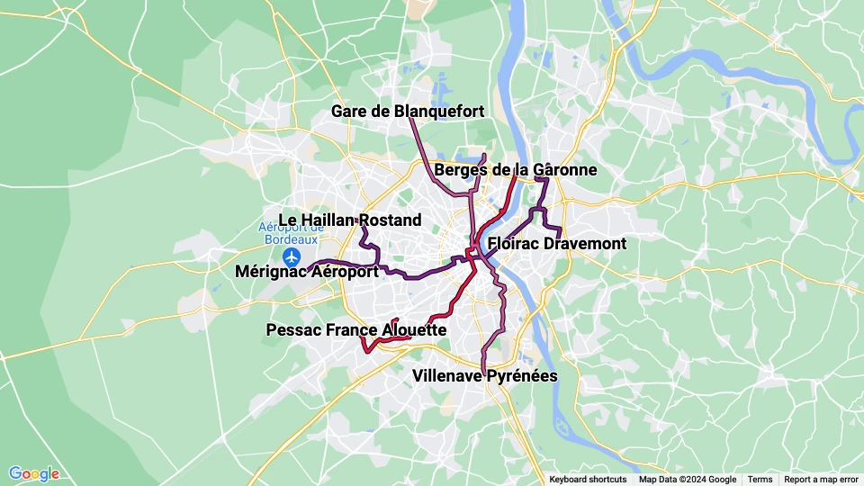Tram et Bus de la Communauté urbaine de Bordeaux (TBC) linjekort