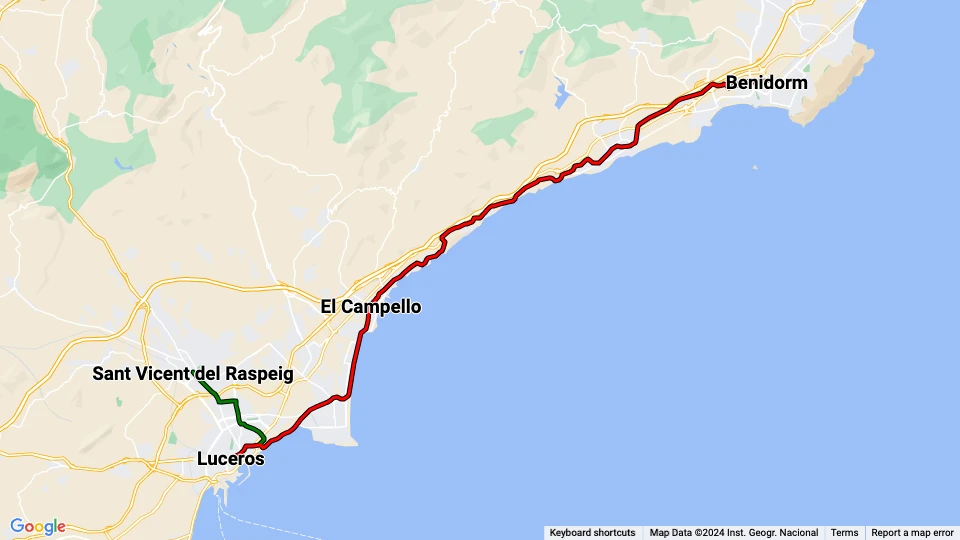 Tram Metropolitano de Alicante linjekort