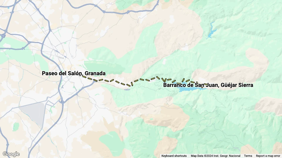 Tranvía de Granada a Sierra Nevada linjekort