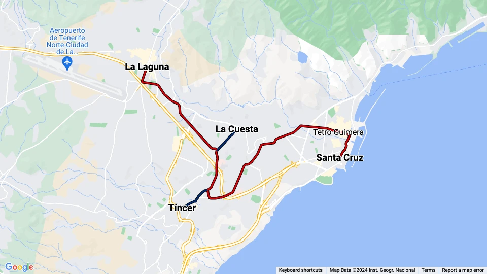 Tranvía de Tenerife linjekort