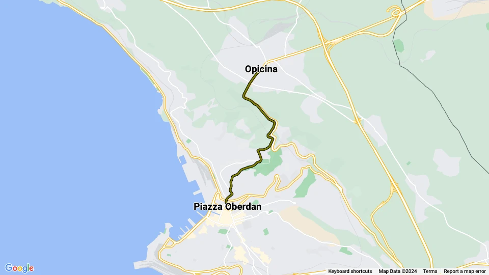 Trieste kabelbane Tram di Opicina 2: Piazza Oberdan - Opicina linjekort